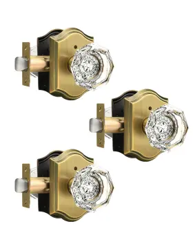 Gbao-bkab-dlc30-3pack Gobrico 3 Pack Privacy Crystal Glass Door Knobs With Lock Heavy Antique Brass