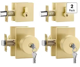 Goldenwarm Ms803 Gold Entry Door Lock Deadbolt And Knob Set Square 2 Pack