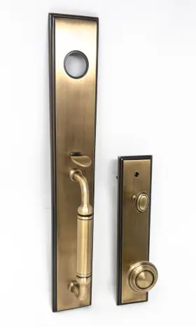 842294 Grandeur Carre Solid Brass Rose Keyed Entry Full Plate Handleset Vintage