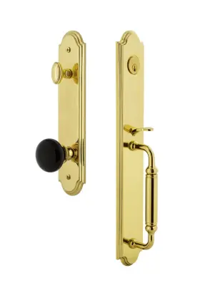 854265 Grandeur Hardware Arc Plate With C Grip And Coventry Knob Lifetime Brass