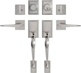 Gua Oyh 445057174107 Double Door Handleset For Entryway Satin Nickel Front Handle Keyed