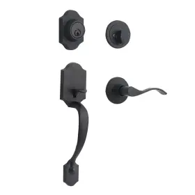 L16511-b-s721 Gua Oyh Door Handle Set - Matte Black Exterior Lever For Front Or Office