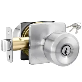 2522 Haidms 1 Pack Satin Nickel Door Knob With Lock And Key Entry