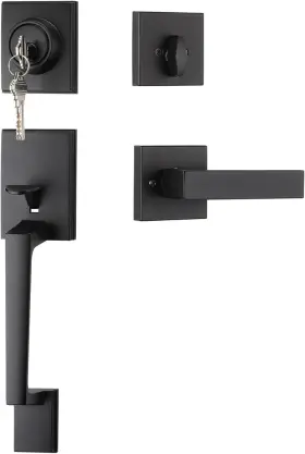 Haidms 744110186413 Black Front Door Handle And Deadbolt Set Entry