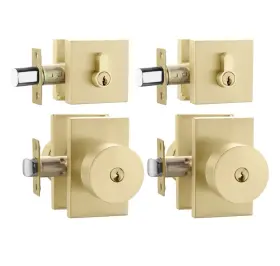 Ms2207ec21d2-2 Haidms B-kt Brushed Gold Square Keyed Entry Door Lock Deadbolt And Knob Set 2 Pack Ms2207ec21d2-2 Haidms B-kt Brushed Gold Square Keyed Entry Door Lock Deadbolt And Knob Set 2 Pack