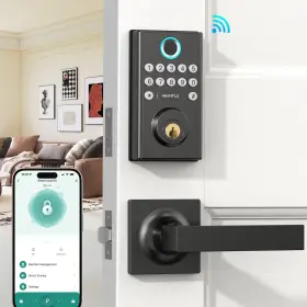 M2-bbflst-hnt Heantle Wifi Front Door Lock Set - Keyless Entry Deadbolt With Handleset Keyp