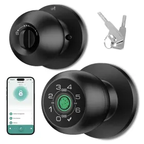 Hei Liang 763367306900 Fingerprint Smart Door Knob With And Keypad App Matte Black