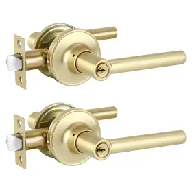 Fhei1205-etka-2p Heittis 2 Pack Satin Brass Entry Door Handle Keyed Alike Handles With Loc