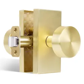 Hiemey 658359051527 Gold Door Knob Interior Passage Rectangle Modern Knobs Satin Brass