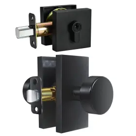 Hiemey 658359054092 Matte Black Front Door Lock Set Entry Knobs With Deadbolt Ext