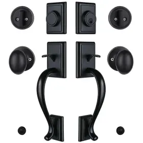 Hisafe 131637256165 Matte Black Double Door Handleset Keyed And Dummy Exterior Handle With De