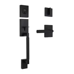 Home Decorators Collection 313033324303 Woodward Matte Black Single Cylinder Door Handleset With Woodcliff Interior Leve