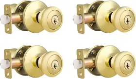 Home Improvement Direct 715624232224 4 Pack Keyed Alike Entry Door Knob Polished Brass