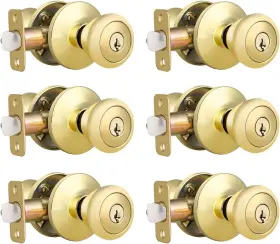 Home Improvement Direct 715668040250 6 Pack Keyed Alike Entry Door Knob Polished Brass