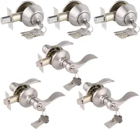 Home Improvement Direct Gb12061-102sn-3pack Door Levers Double Cylinder Deadbolt Keyed Alike Combination Lockset 3 Pack