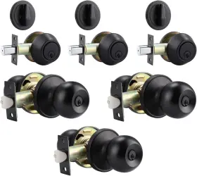 Hl-607et-101bk-3p-combo Home Improvement Direct 3 Pack Entry Door Knob And Single Cylinder Deadbolt Matte Black