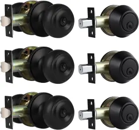 Hl-609et-101bk-3p-combo Home Improvement Direct 3 Pack Keyed Alike Entry Door Knobs And Matte Black