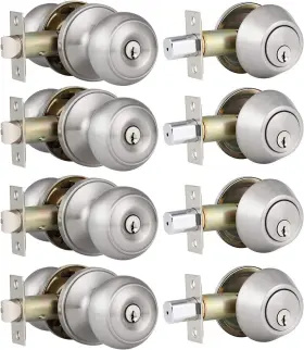 Hl-609et-101sn-4pack-combo Home Improvement Direct 4 Pack Deadbolt And Door Knob Sets Satin Nickel