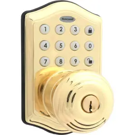53110417 Honeywell Electronic Entry Knob Door Lock- Polished Brass Keyed Steel &
