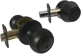 5765bk-et-101bk House Guard Hardware Black Entry Entrance Keyed Round Door Knob Knobs With Single Deadbolt Lock Locks