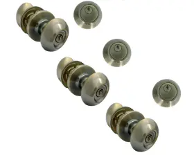 6093ab-et-101ab House Guard Hardware Antique Brass Oval Knob 3 Entrance Door Locks And Single Deadbolts Keyed Entry