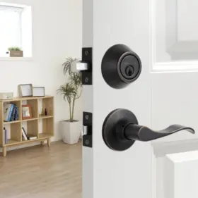 838dbr-1-et-101dbr House Guard Hardware Oil-rubbed Bronze Front Door Lock Set Single Cylinder Deadbolt Lever 4 Keys