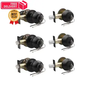 6500173 Knobonly Keyed Alike Exterior Door Knob Round Outdoor Lock With One Black