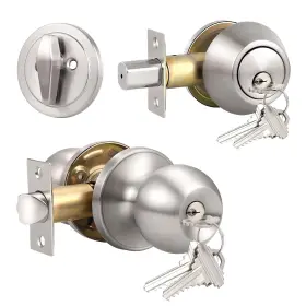 Knobonly 710328081857 Keyed Alike Exterior Door Knob Round Outdoor Lock With One Sided Deadbolt S