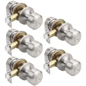Knobwell 423291566050 Brushed Nickel Closet Door Knob Interior 5 Pack