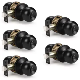 Knobwell 715624232514 5 Pack Modern Door Knob Round Privacy Lock With No Key Black