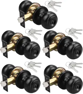 Knobwell 715624240823 5 Pack Keyed Alike Exterior Door Knobs Matte Black