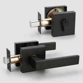 Dl01ps105bk Knobwell 2 Black Front Entry Door Handle Lock Set Square Keyed Alike Single Deadbolt Lev