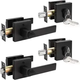 Jo-dl01et-112-bk-cb-2pack Knobwell 2 Pack Keyed Entry Door Lever Heavy Duty Double Black