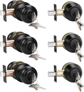 L-609et-101-bk-cb-3pack-0 Knobwell 3 Pack Keyed Alike Entry Door Knobs And Single Black