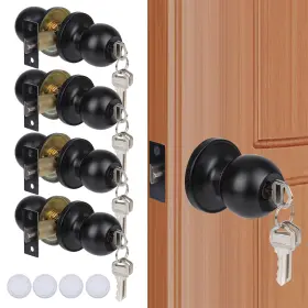 Konigeehre 661706465021 4 Pack Keyed Entry Door Knobs Matte Black Round Exterior/interior Lock W