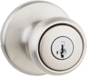 Kwikset 300717516963 Tylo Entry Door Knob With Lock And Smartkey Satin Nickel