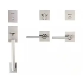 Kwikset 313022313363 San Clemente Satin Nickel Entry Handleset With Halifax Keyed Door Handle C