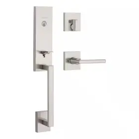 Kwikset 313025329385 Vancouver Satin Nickel Single Cylinder Low Profile Handleset With Halifax Handle