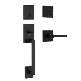 Kwikset 445033383325 San Clemente Matte Black Entry Handleset With Halifax Keyed Door Handle Co