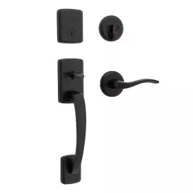 Kwikset 445038475421 Brentford Matte Black Keyed Door Handleset With Deadbolt And Sedona Handle