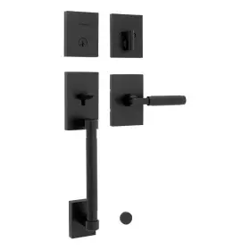 Kwikset 445043876800 Prava Matte Black Single Cylinder Handleset With Handle Featuring Smartkey S
