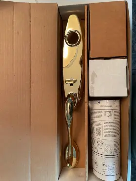 5014521 Kwikset Nos Society Brass Collection Wellington Solid Handleset Single Cylinder