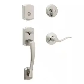Kwikset 711181305975 Prescott Satin Nickel Single Cylinder Entry Door Handleset With Tustin Handle Fe