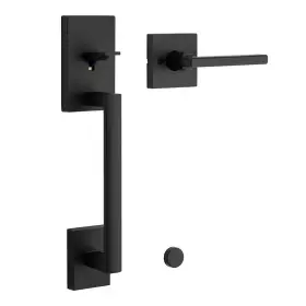 Kwikset 711181422122 San Clemente Matte Black Door Handleset With Halifax Square Handle Mic