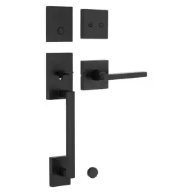 Kwikset 726084946712 San Clemente Dummy Door Handleset With Square Halifax Handle In Matte Black