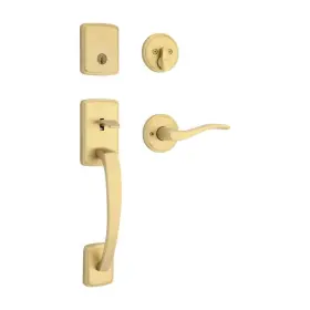 818bfhxsel Kwikset Brentford Satin Brass Single Cylinder Door Handleset With Sedona Handle