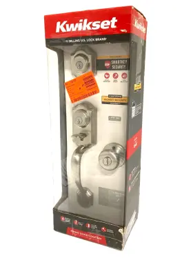 Kwikset 883351396332 Front Door Lock Set Montara Satin Nickel Handleset With Juno Knob