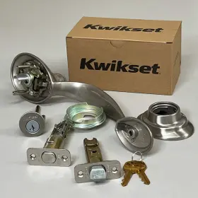 96870-090 Kwikset 8adp75 Dakota Front Door Lock Handle And Deadbolt Set Satin Nickel