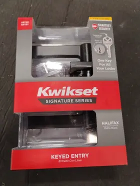 91560-017 Kwikset Halifax Keyed Entry Door Handle Matte Black - New Open Box