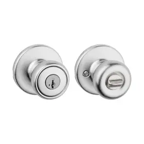94002-938 Kwikset Tylo Entry Door Knob With Lock And Key Secure 1 Pack Satin Chrome